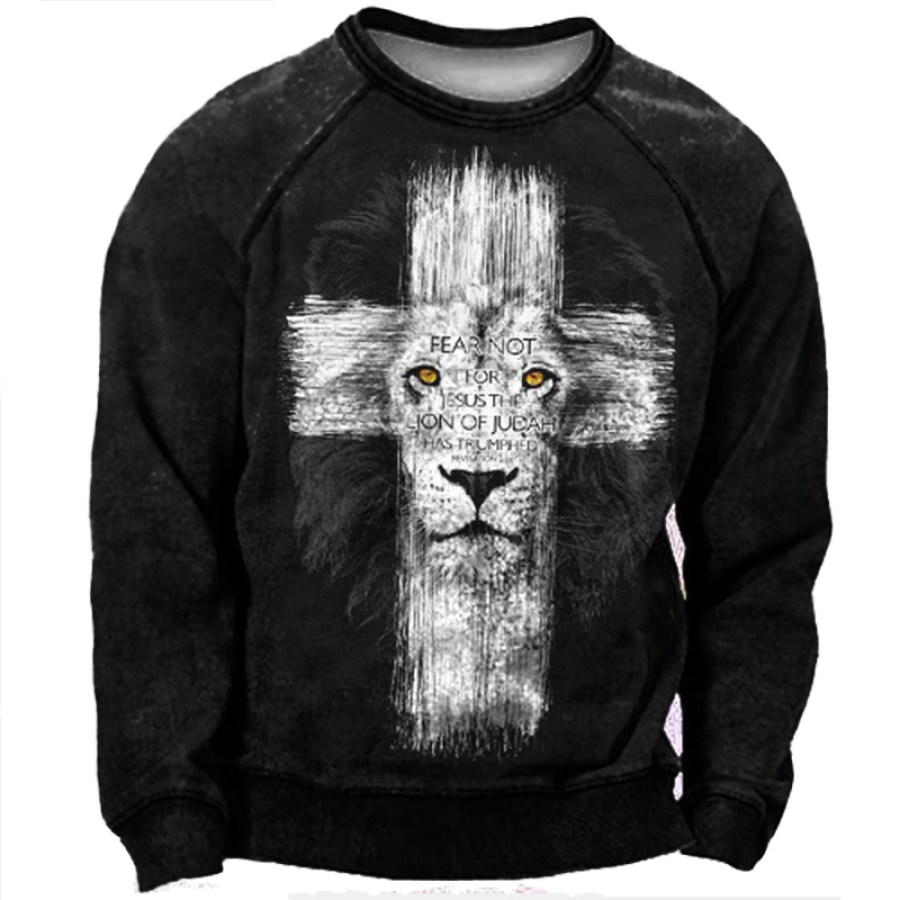 

Men's Vintage Cross Faith Lion Print Sweatshirt