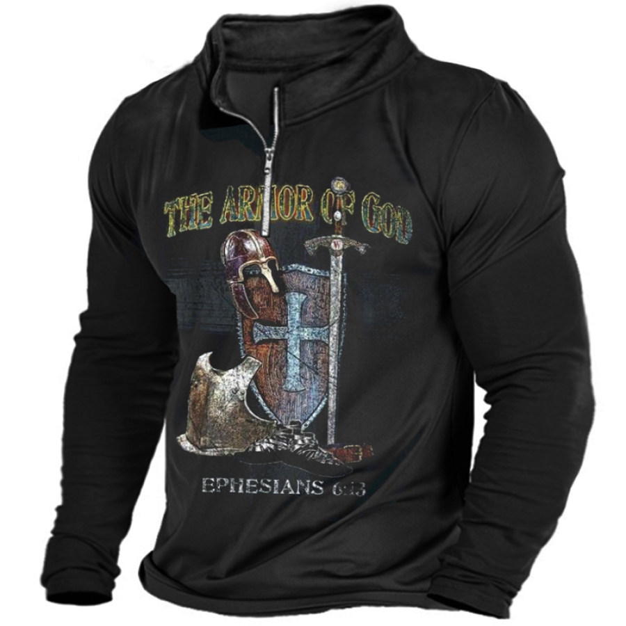 

The Armor Of God Men's Vintage Shield Faith Graphic Print Zip T-Shirt