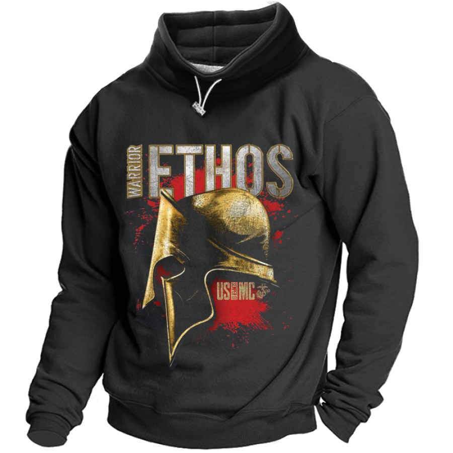 

Men's Vintage Spartan Print Drawstring Turtleneck Sweatshirt