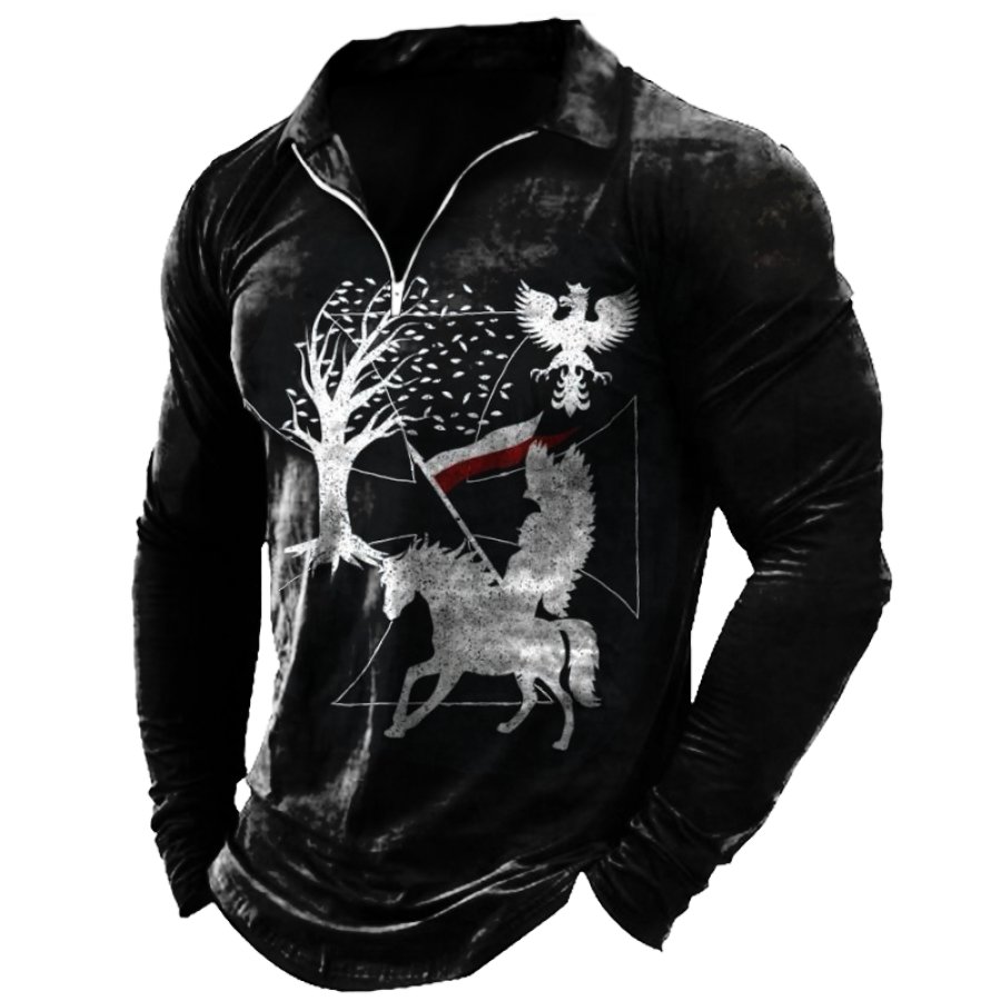 

Men's Vintage Crusader Totem Print Zip T-Shirt