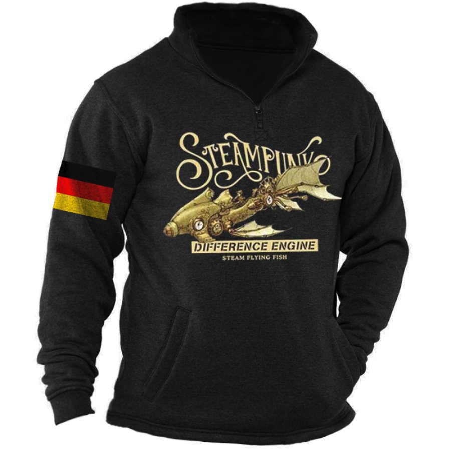 

Men's German Flag Military Fighter Graphic Print Zip Turtleneck Pocket Sweatshirt