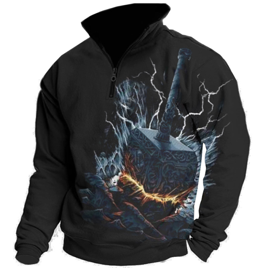 

Men's Vintage Spartan Print Zip Turtleneck Sweatshirt