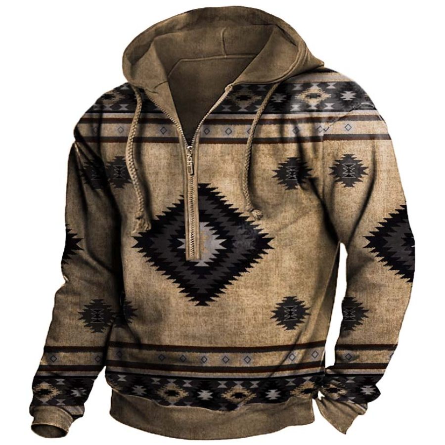 

Men's Vintage Ethnic Geometric Print Zipper Hoodie