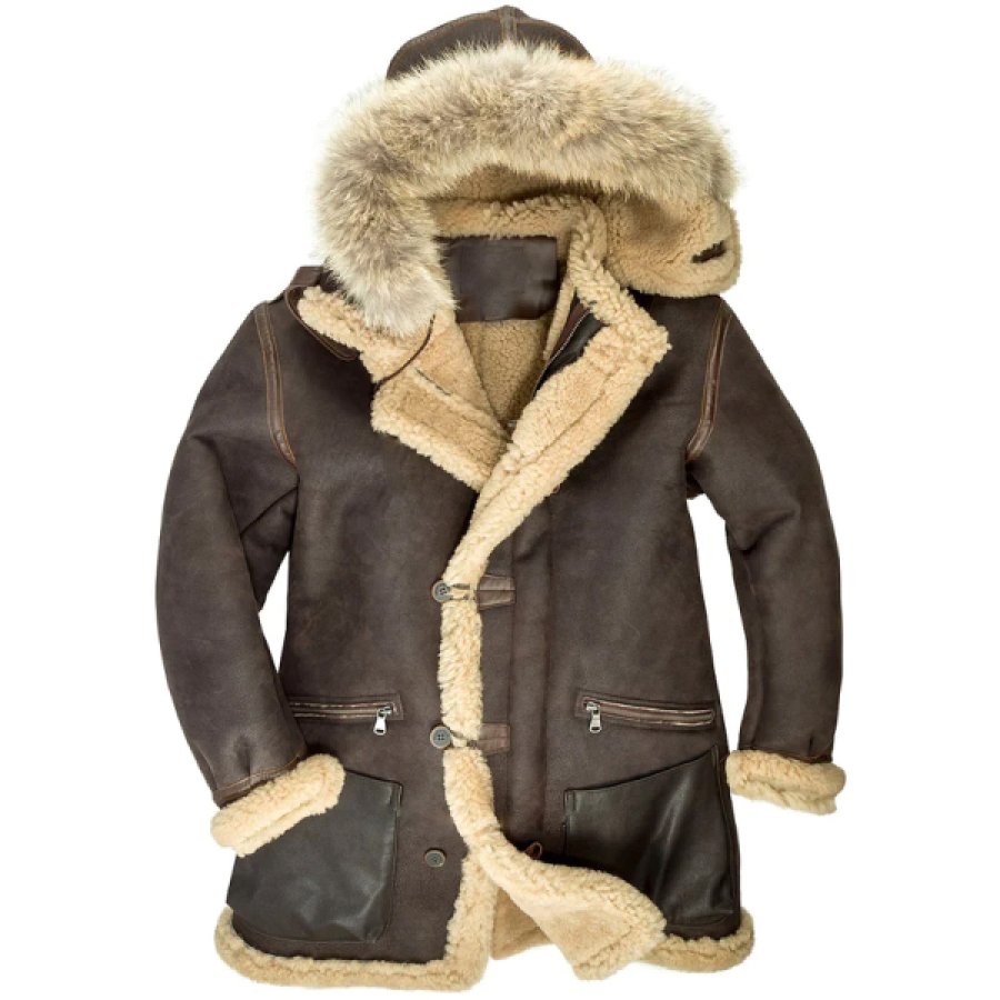 

Men's Outdoor Warm Fleece Hooded Sheepskin Jacket