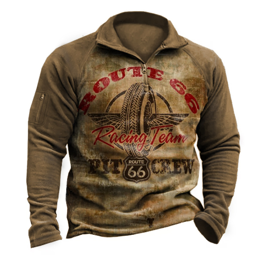 

Men's Outdoor Vintage 66 Motorcycle Print Tactical Polo Sweatshirt