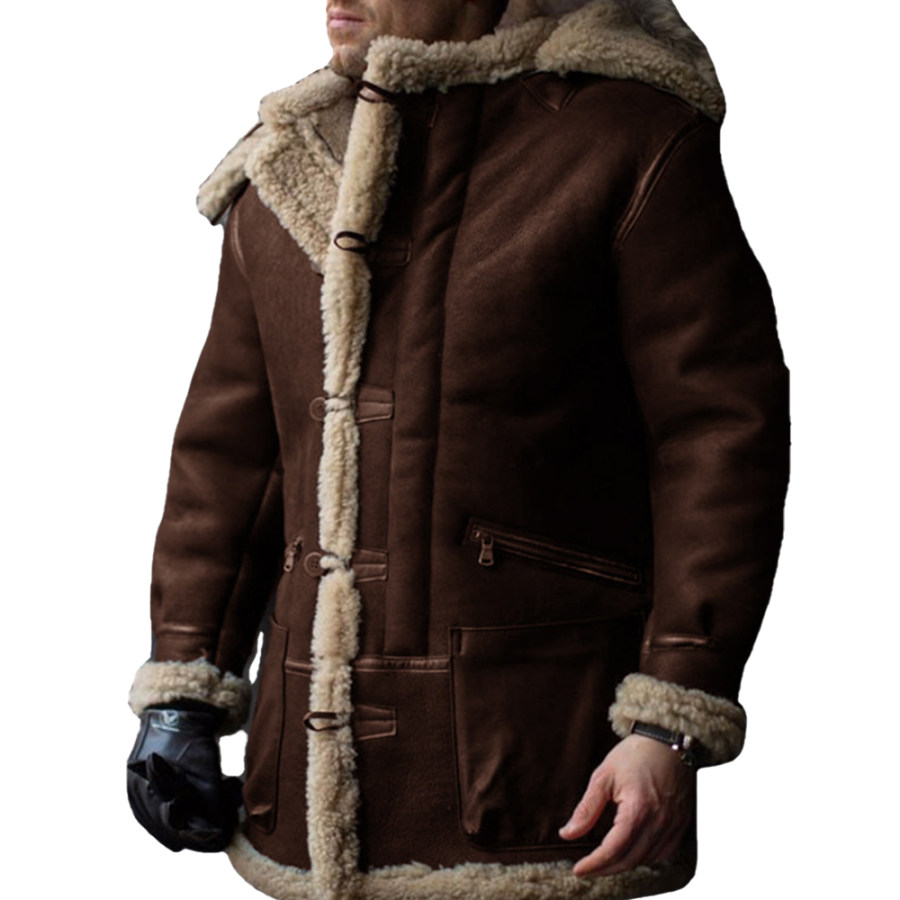 

Men's Thickened Fleece Warm Faux Leather Fleece Casual Lapel Coat