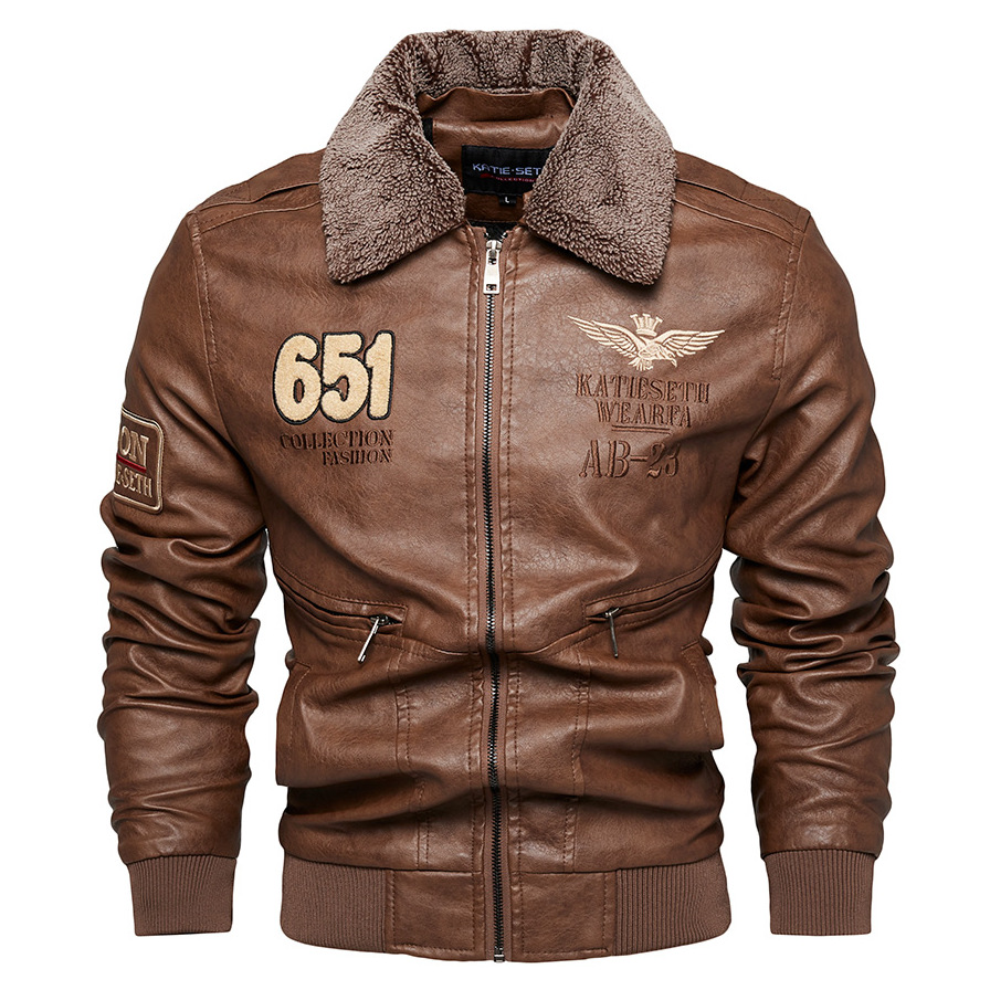 Men's Outdoor Fleece Thick Chic Lapel Pu Leather Jacket