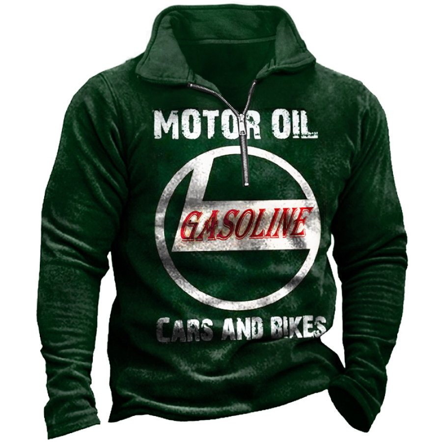 

Men's Motorcycle Gasoline Print Zip Quarter Neck Sweatshirt