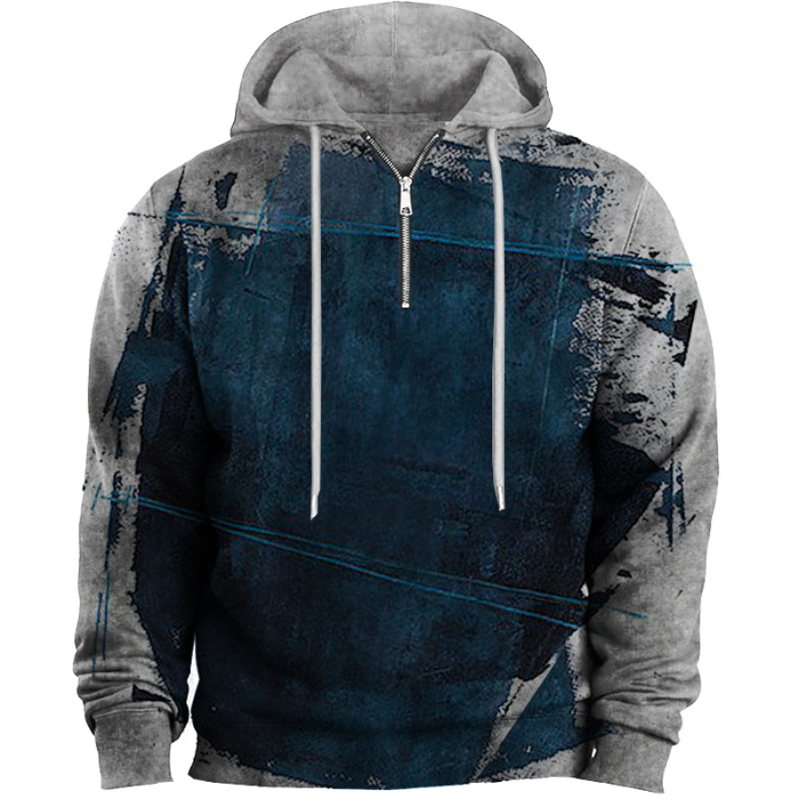 

Men's Vintage Tie Dye Art Print Zip Quarter Neck Hoodie