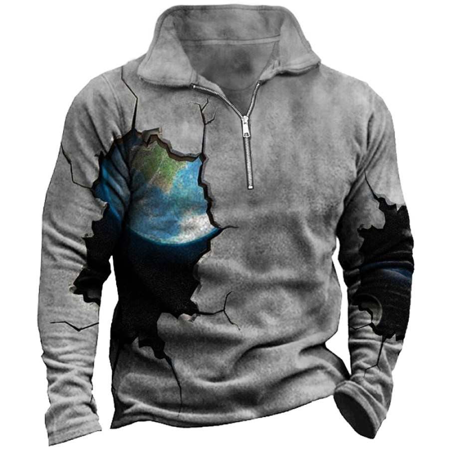 

Men's Vintage Earth Space 3D Print Zip Quarter Neck Sweatshirt