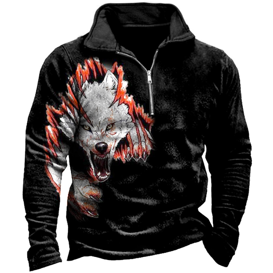 

Men's Tiger Claw Print Zip Quarter Neck Sweatshirt