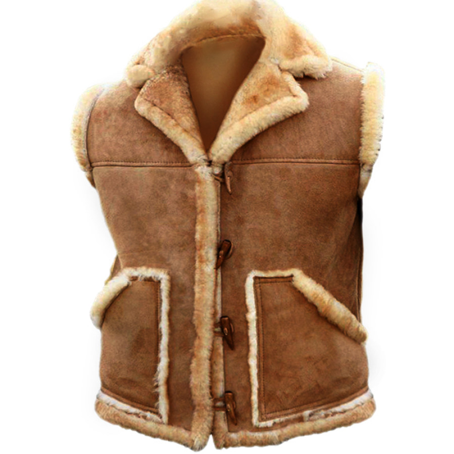 

Men's Outdoor Fleece Warm Pocket Button Sheepskin Gilet