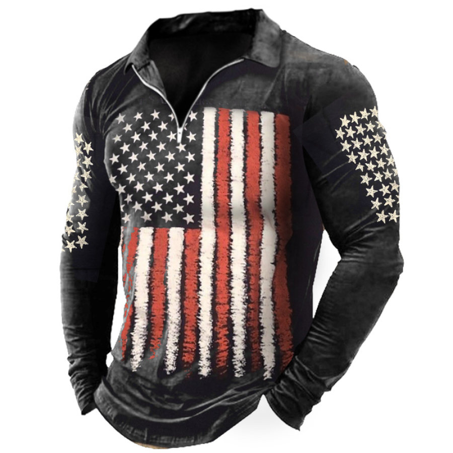 

Men's Outdoor American Flag 1/4 Zip Polo Shirt