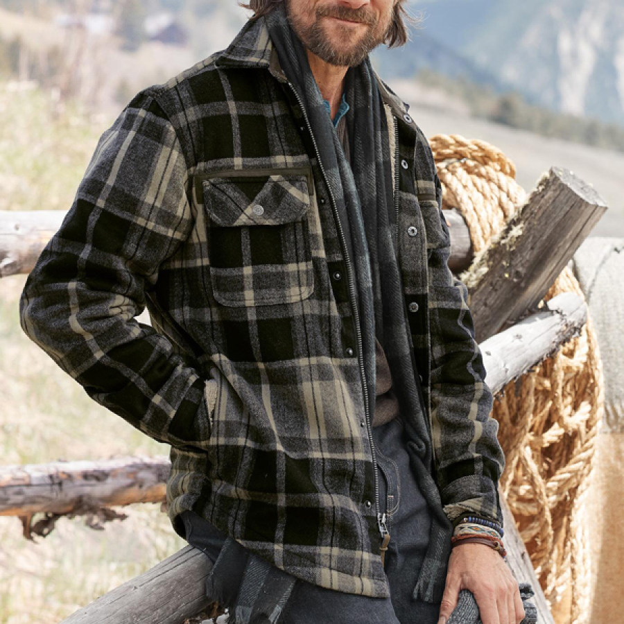 

Men's Winter Plaid Shirt Woolen Jacket