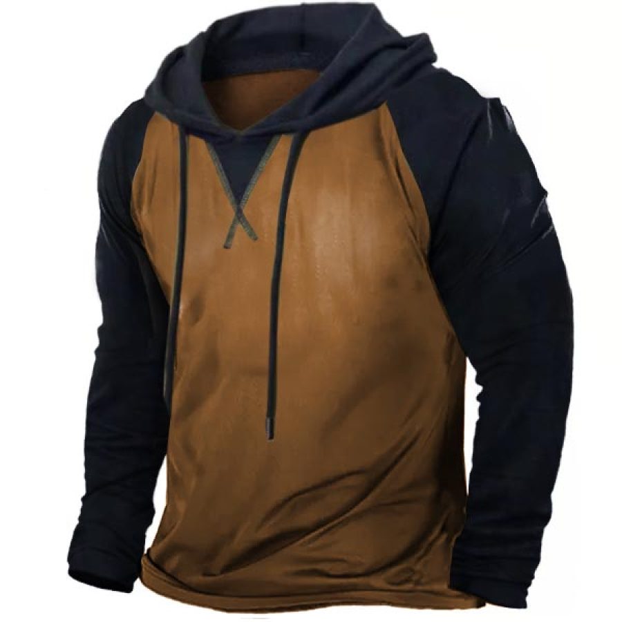 

Men's Outdoor Retro Contrast Tactical Drawstring Hooded T-Shirt