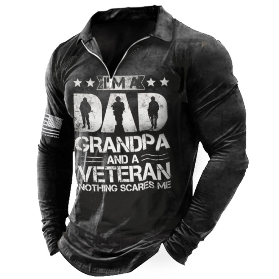 

I'm A Dad Grandpa And A Veteran Nothing Scares Me Men's Retro Casual Polo Shirt