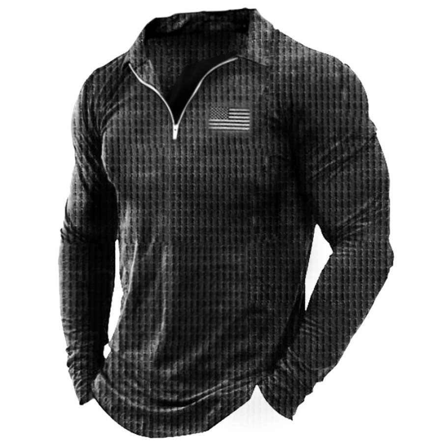 

Men's Outdoor American Flag Waffle 1/4 Zip Polo Shirt