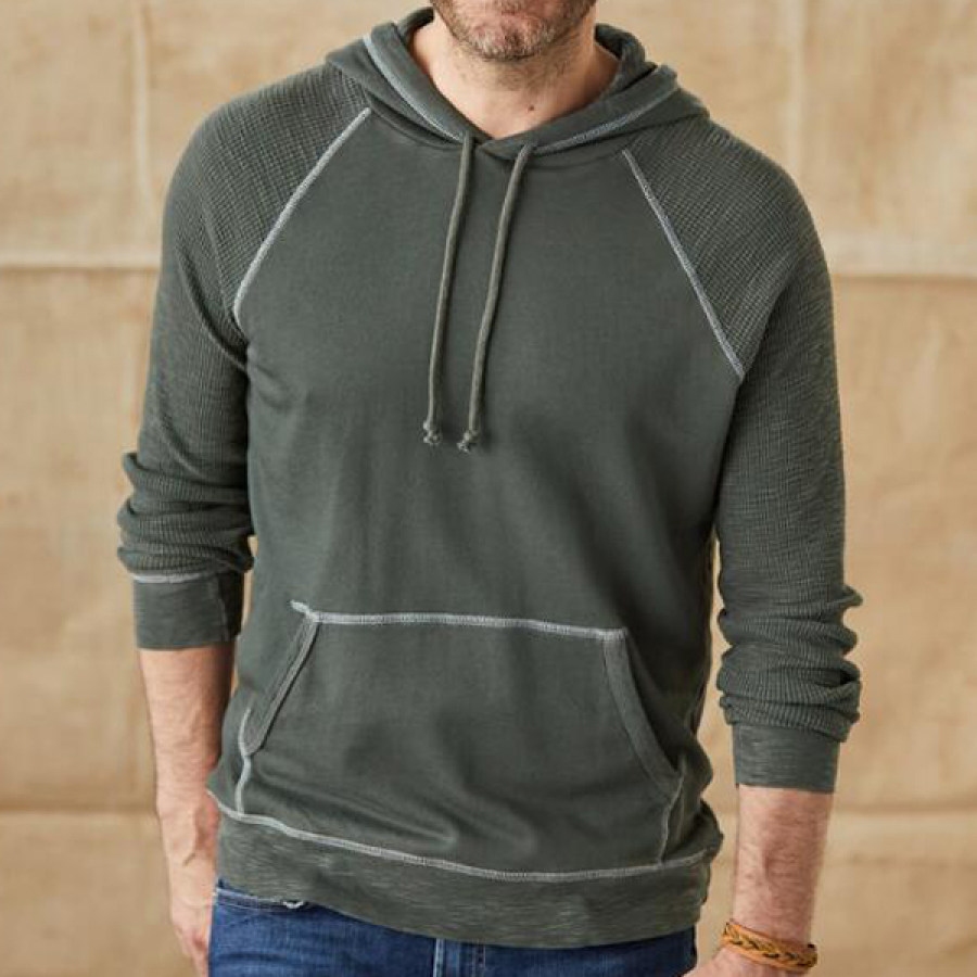 

Men's Outdoor Vintage Patchwork Waffle Fabric Raglan Sleeve Hoodie