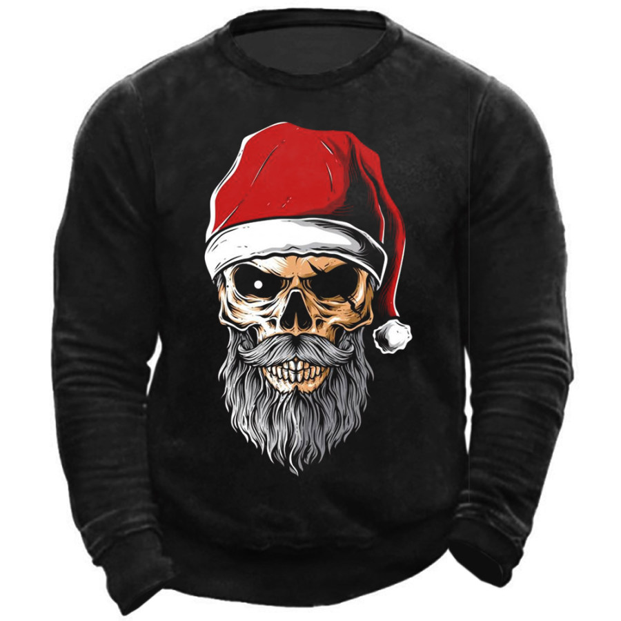 

Men's Skull Santa Print Crew Neck Sweatshirt