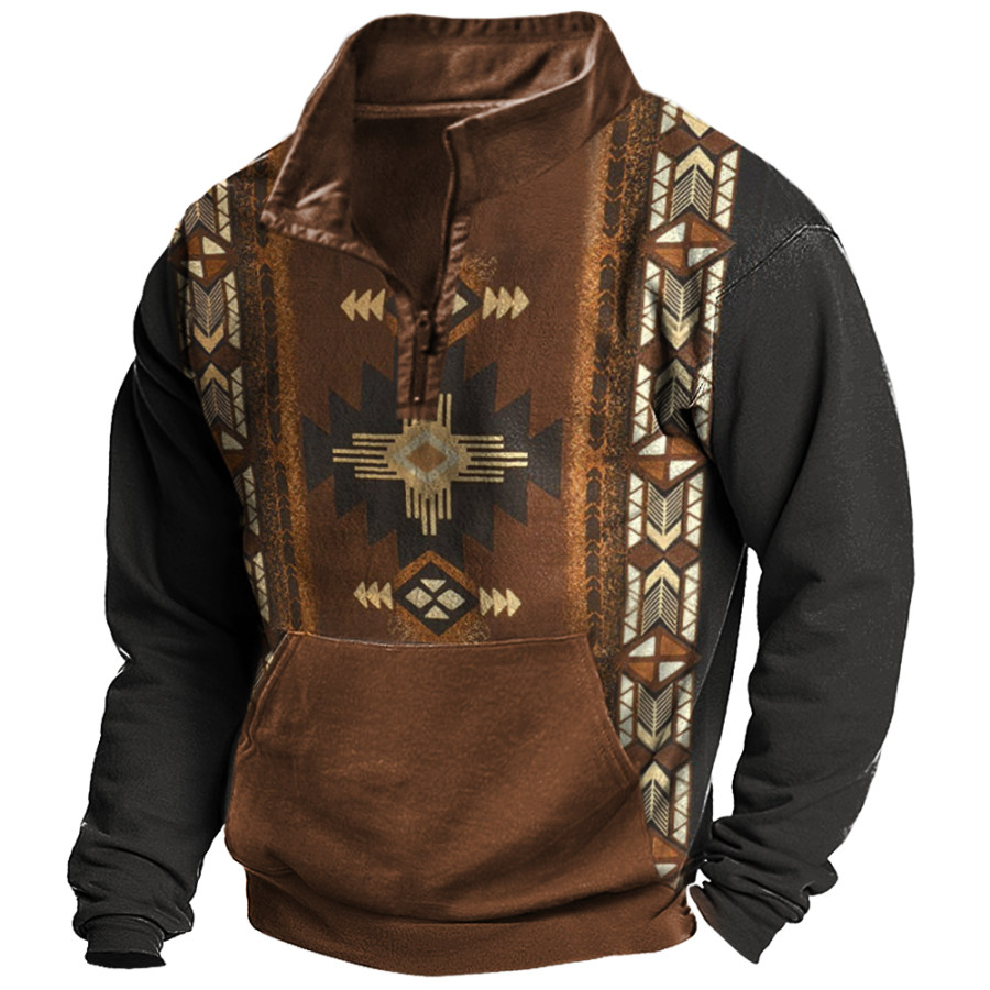 

Men's Vintage Ethnic Print Stand Collar Sweatshirt