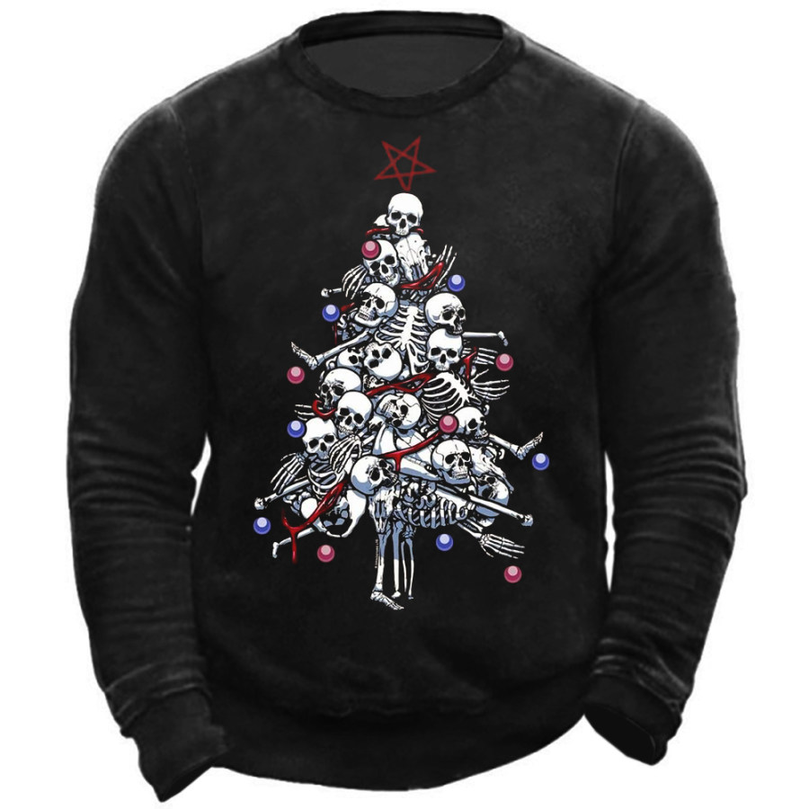 

Men's Skull Christmas Tree Print Crew Neck Sweatshirt