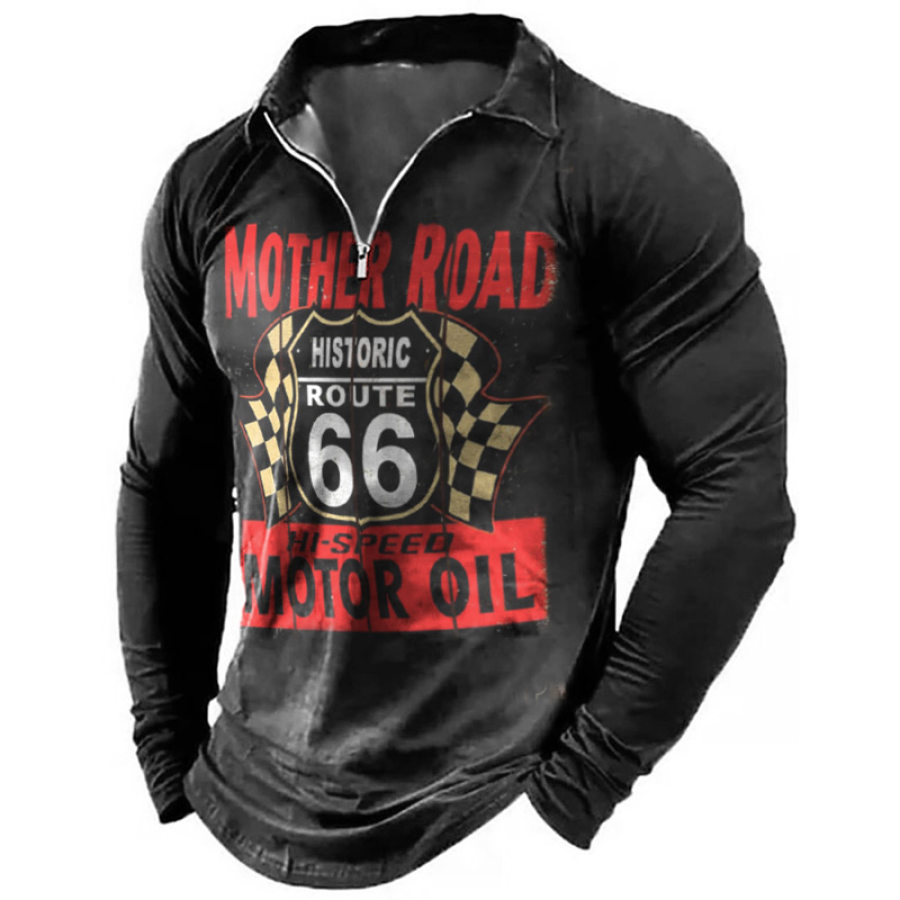 

Men's Route 66 Vintage Outdoor Racing Print Half Zip T-Shirt