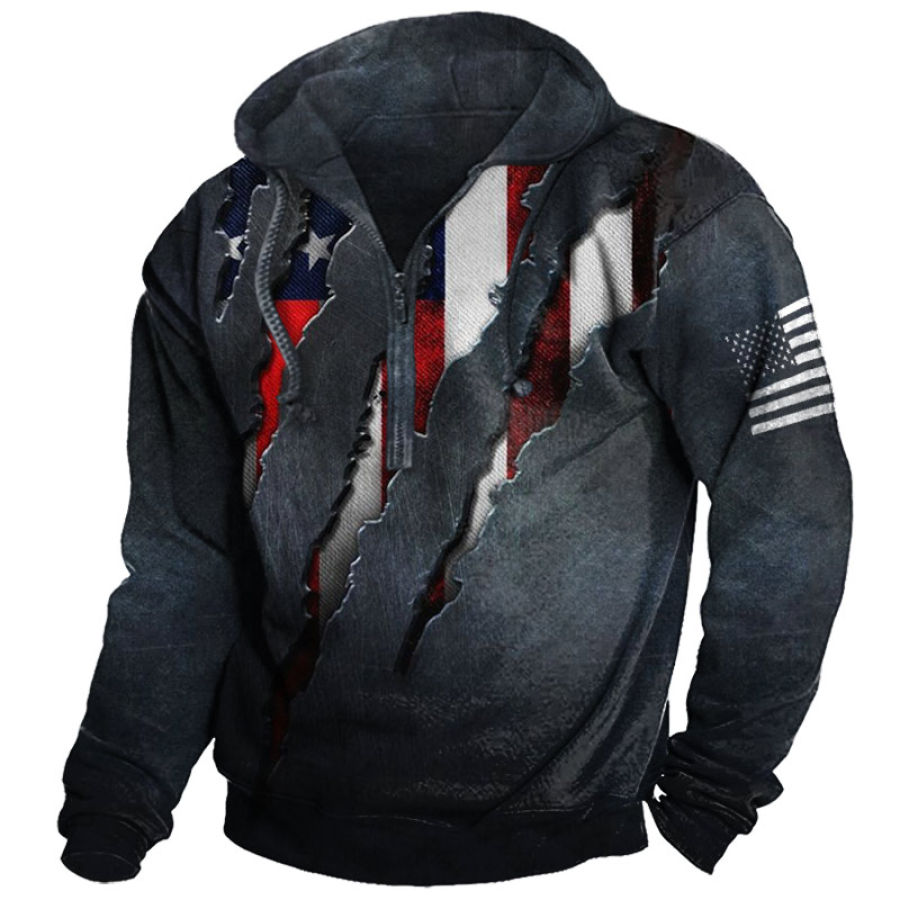 

Men's Vintage American Flag Print Tactical Hoodie