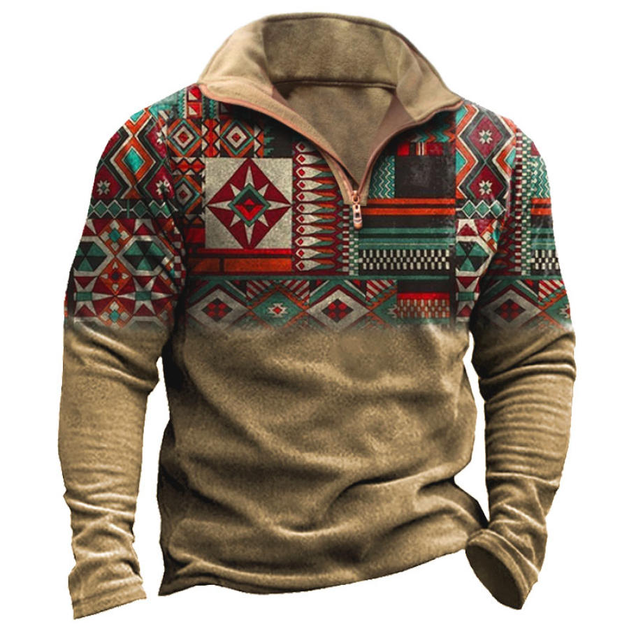 

Men's Outdoor Ethnic Print Half-Zip Sweatshirt