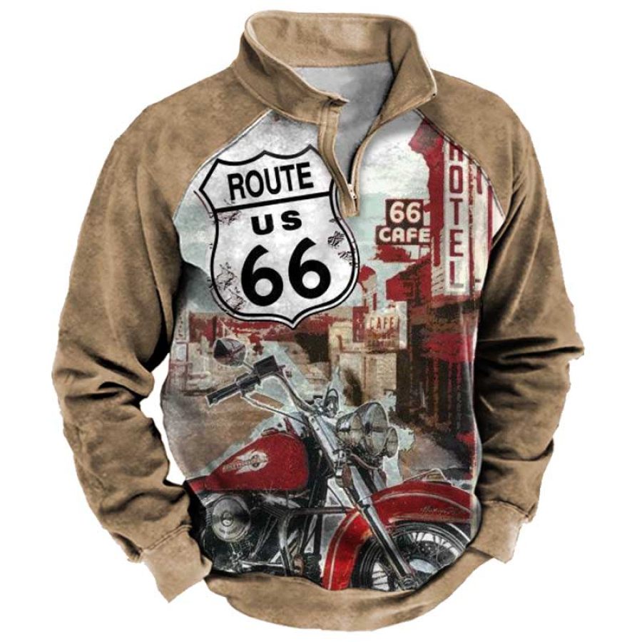 

Men's Vintage Route 66 Motorcycle Zipper Sweatshirt