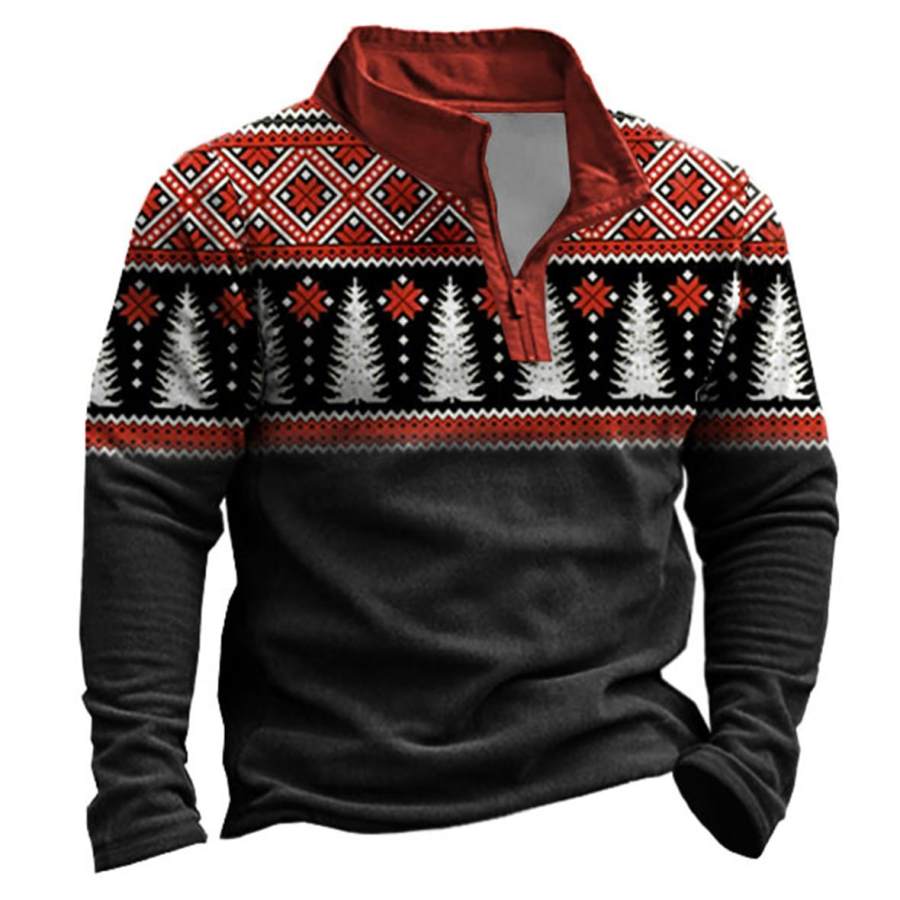 

Men's Christmas Tree Print Zipper Sweatshirt