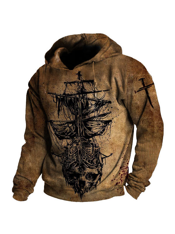 Men's 3D Pirate Ship Nautical Hoodie