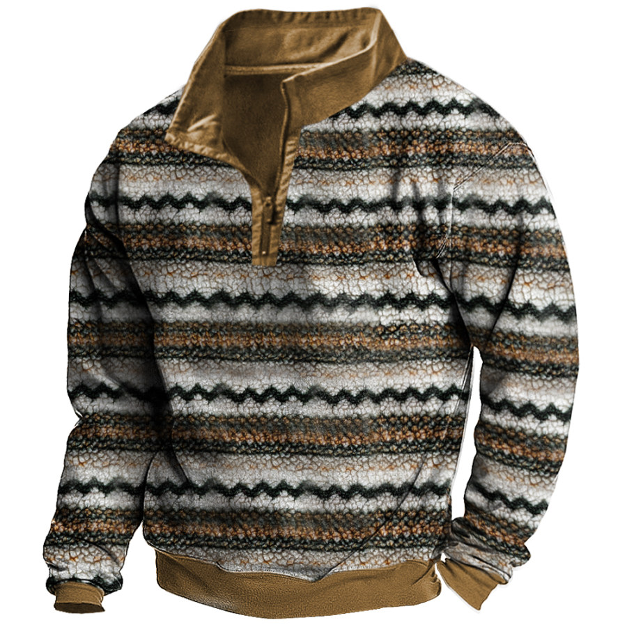 

Men's Vintage Ethnic Print Fleece Sweatshirt