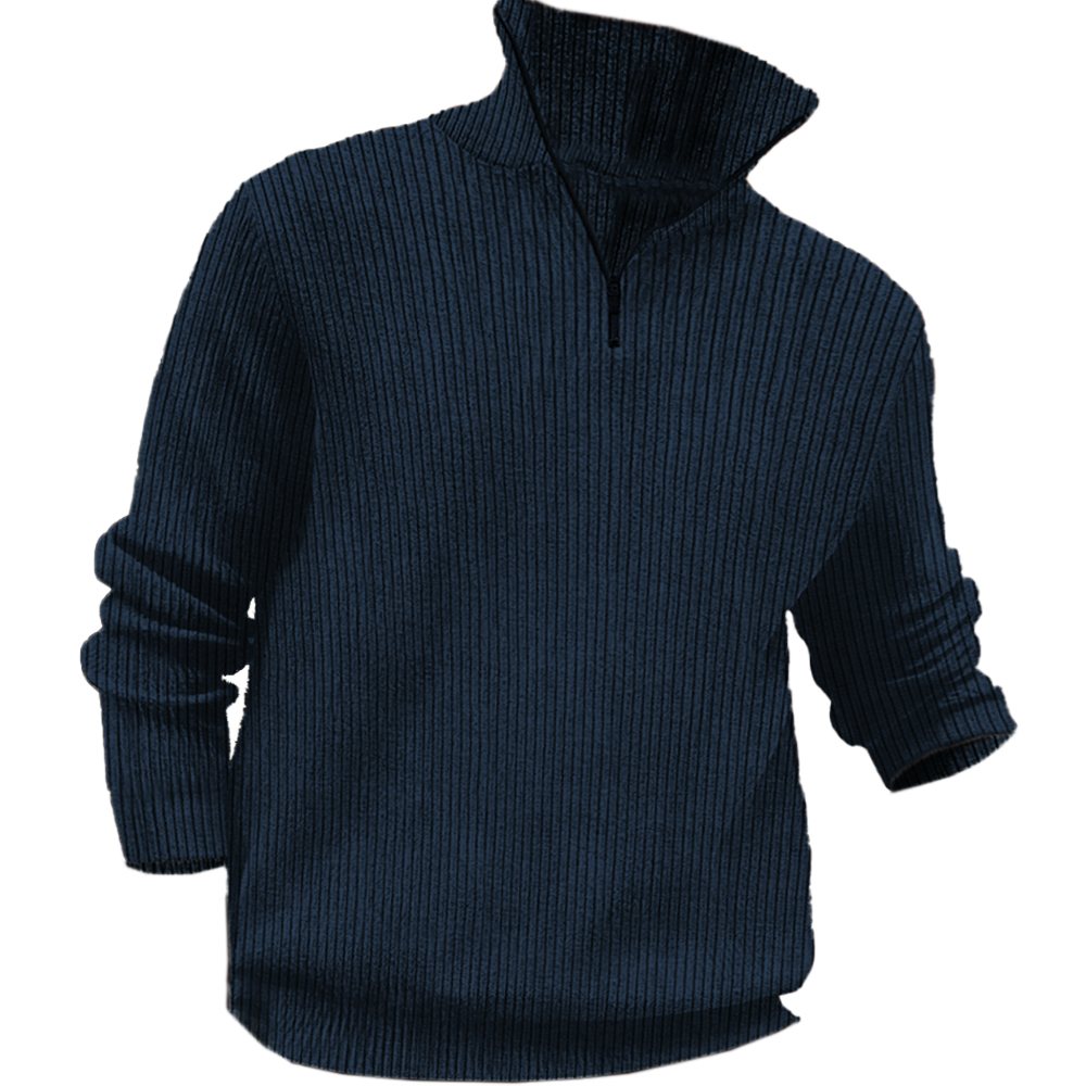 Men's Outdoor Zipper Stand Collar Chic Casual Knit Sweater