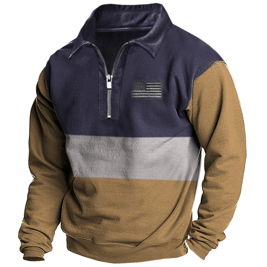 

Men's Outdoor Tactical American Flag Colorblock Lapel Sweatshirt