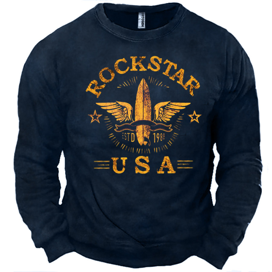 

Rock Star Men's Retro Rock Graphic Print Graphic Print Crew Neck Sweatshirt