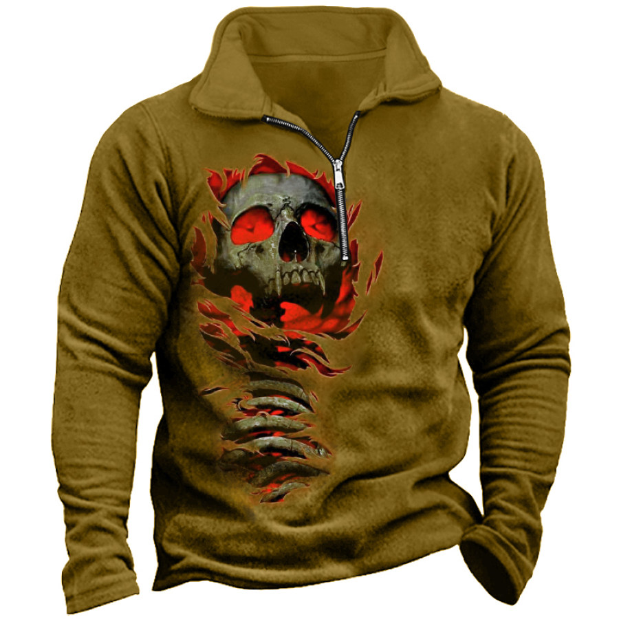 

Men's Vintage Skull Print Zip Turtleneck Sweatshirt