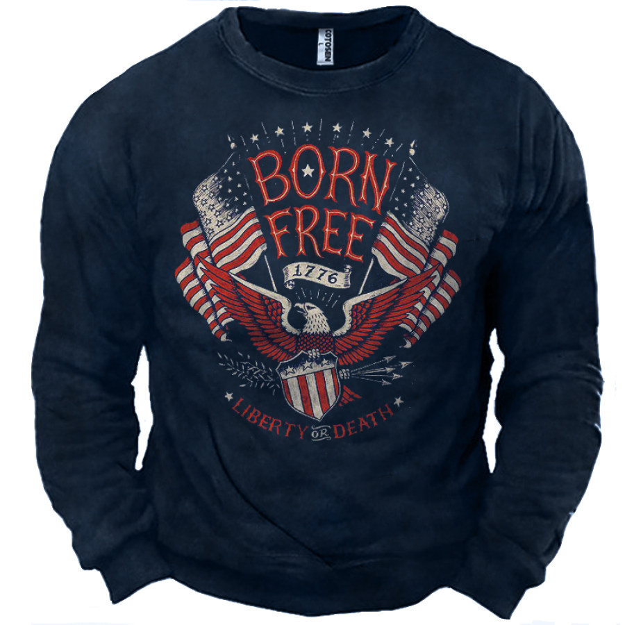 

Men's American Flag Eagle Print Crew Neck Sweatshirt