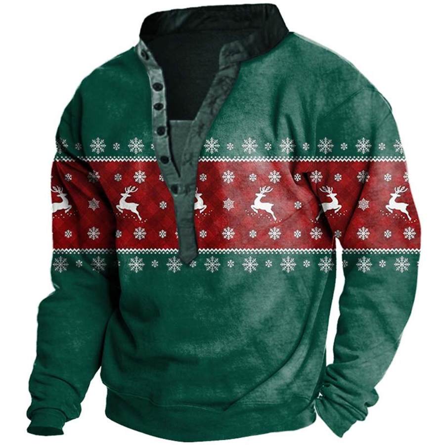 

Men's Christmas Print Henley Sweatshirt