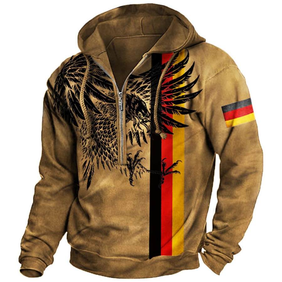 

Men's Vintage German Flag Eagle Print Zipper Hoodie
