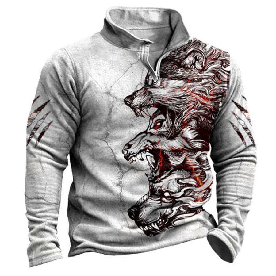 

Men's Outdoor Wolfs Scratch Print Zipper Sweatshirt
