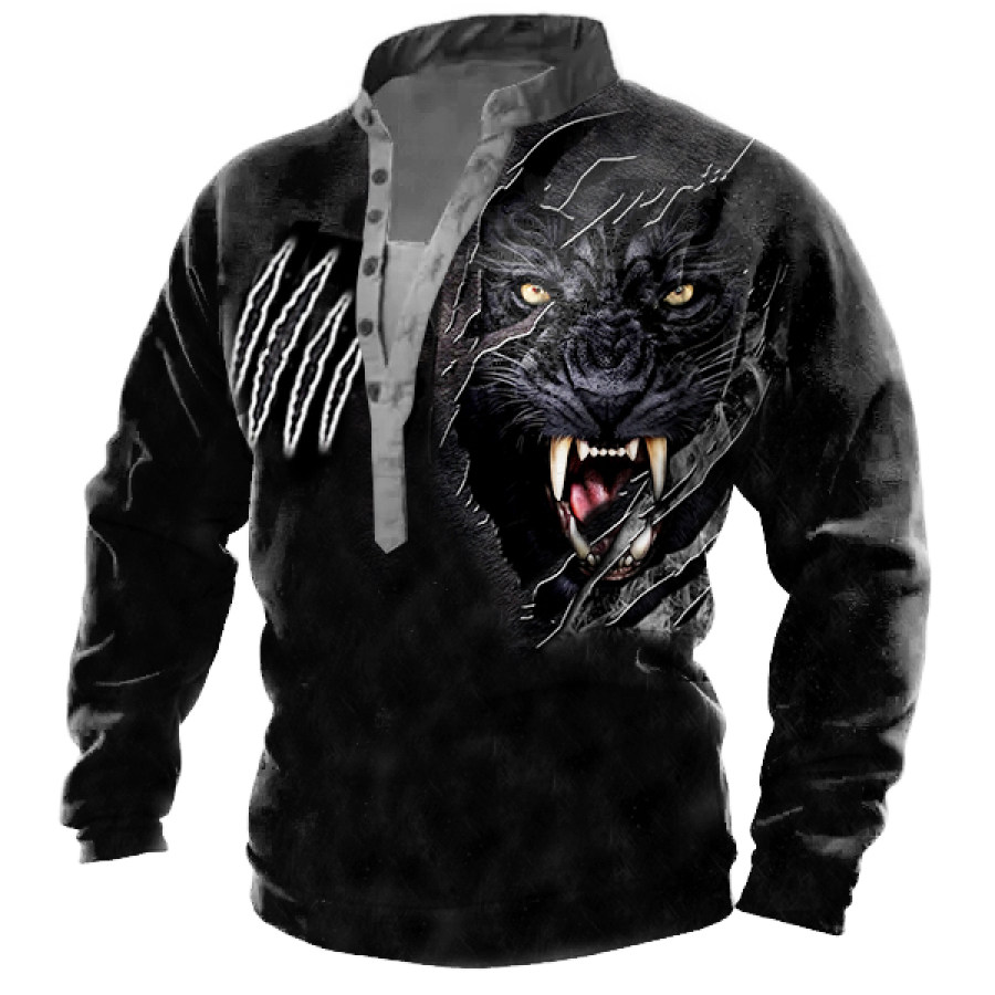 

Men's Black Panther Scratch Print Henley Sweatshirt