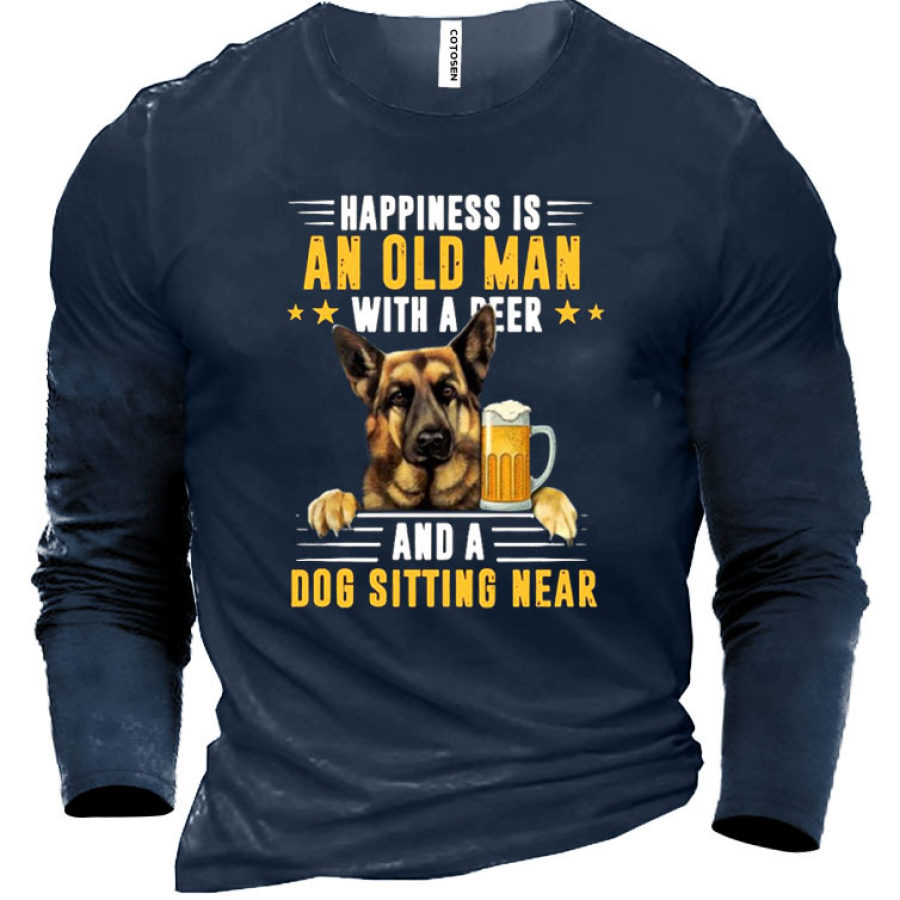 

Happiness Is An Old Man With A Beer And A Dog Men's Cotton T-Shirt