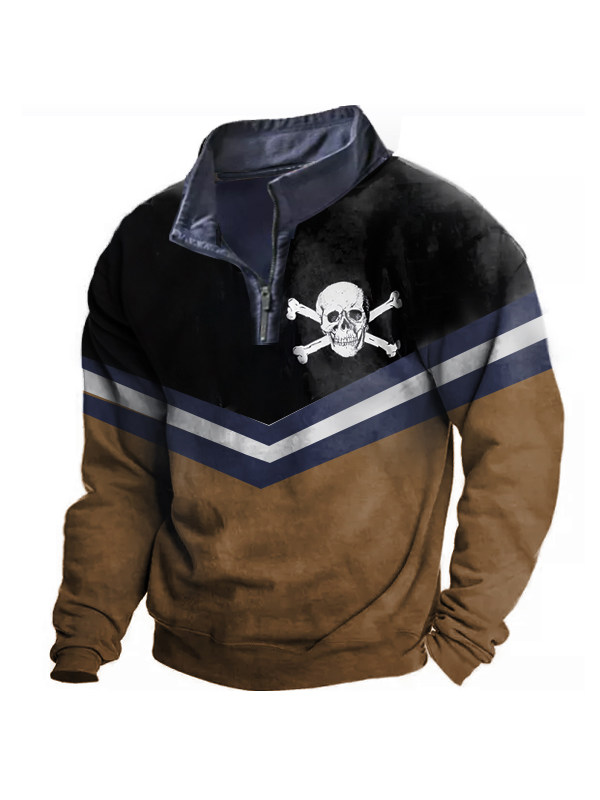 Men's Outdoor Contrast Skull Print 1/4 Tactical Sports Sweatshirt