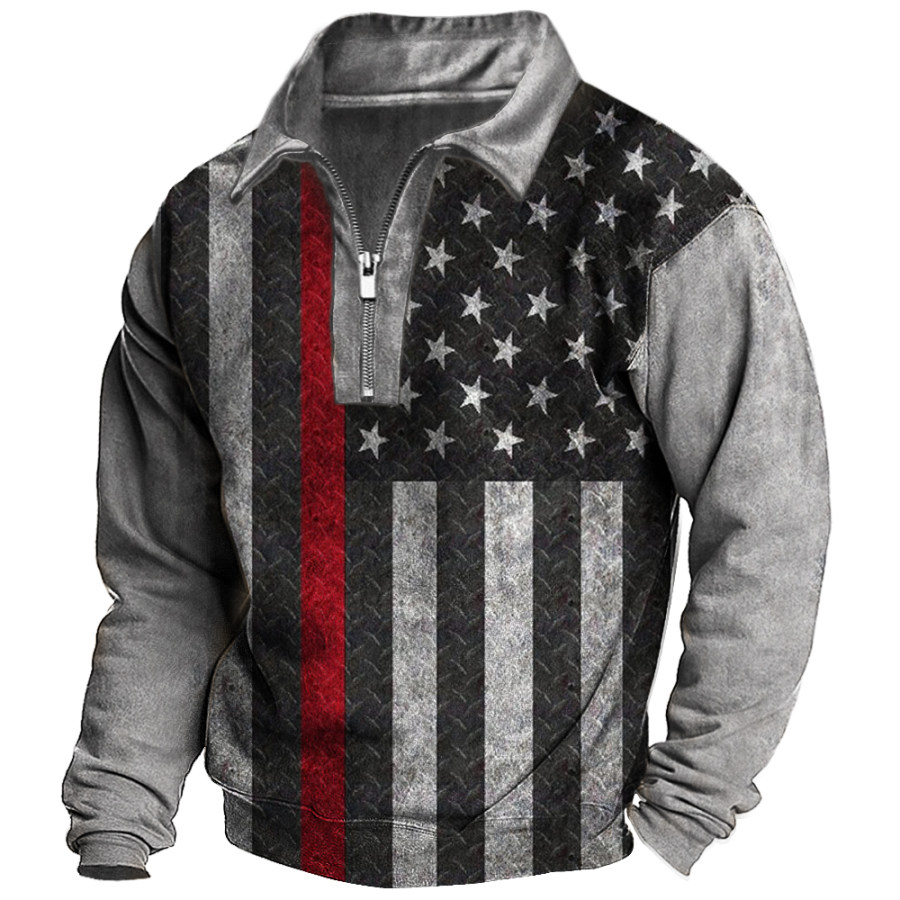 

Men's Outdoor Tactical American Flag Colorblock Lapel Sweatshirt