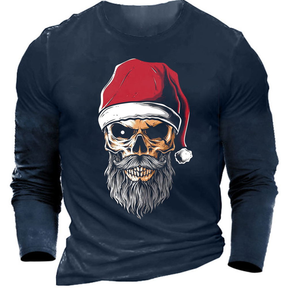 Men's Skull Santa Print Chic Crew Neck Long Sleeve Top