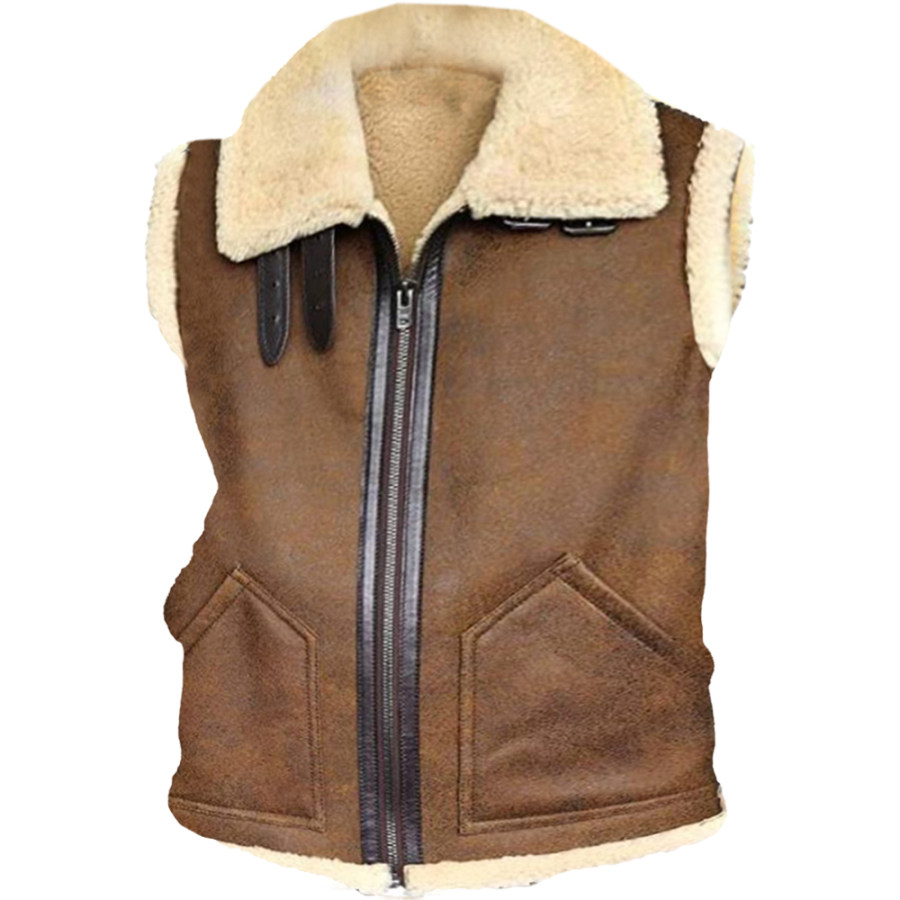 

Men's Outdoor Fleece Warm Pocket Button Sheepskin Gilet