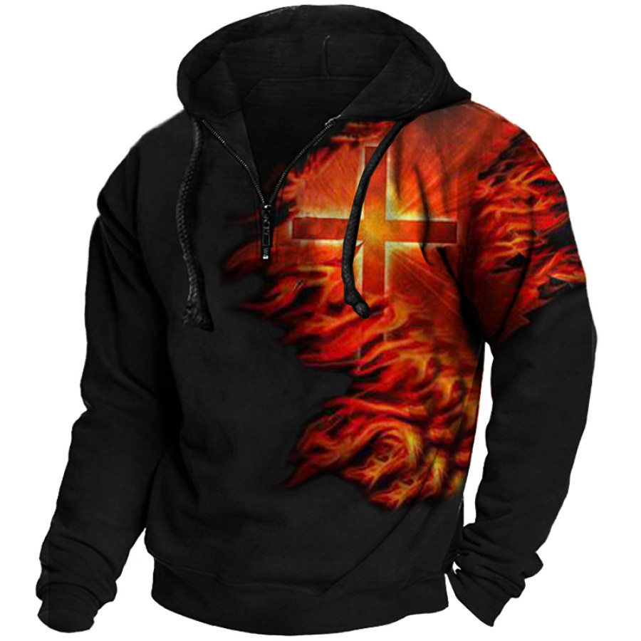 

Men's Retro Flame Cross Faith Zip Hoodie