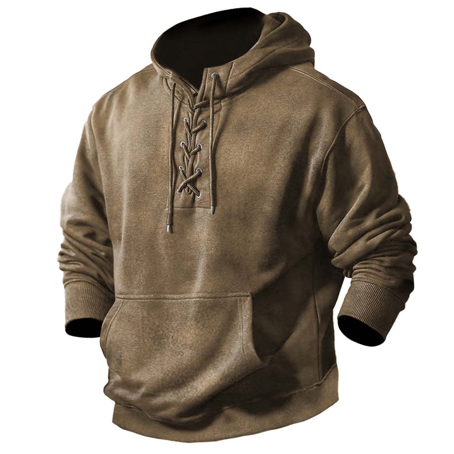 Men's Vintage Tactical Lace-Up Hoodie