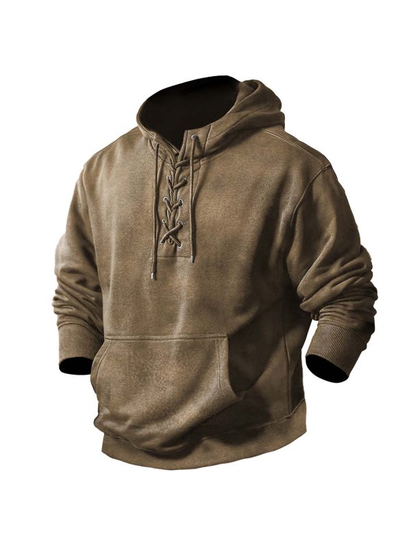 Men's Vintage Tactical Lace-Up Hoodie