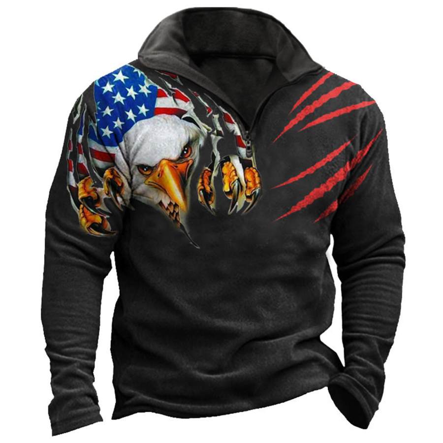 

Men's American Flag Eagle Scratch Print Zipper Sweatshirt